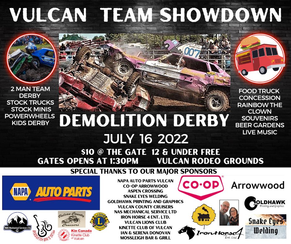 SnakeEyesWeldin's tweet photo. Mark your calendar. Hardest hitting show in alberta is coming back to vulcan! We have such amazing support from community businesses! Check them out and support them!They aren’t all on twitter but here are two of our top supporters of the show! @napavulcan @IanDono99330524 https://t.co/arp74elZJw