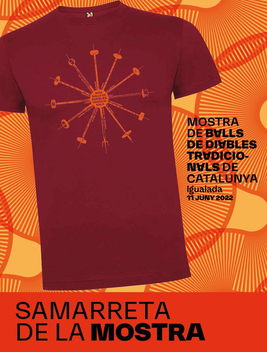 T'agrada la samarreta de la #MostraDiables2022? Representa els 12 #somballsdediables de la <a href="/CBDTradicionals/">CBDTC</a> que demà serem a Igualada. Ajuda'ns a finançar la festa: la trobaràs a la pl. de l'Ajuntament, de 18-21h, i al Museu Comarcal, de 22-24h.