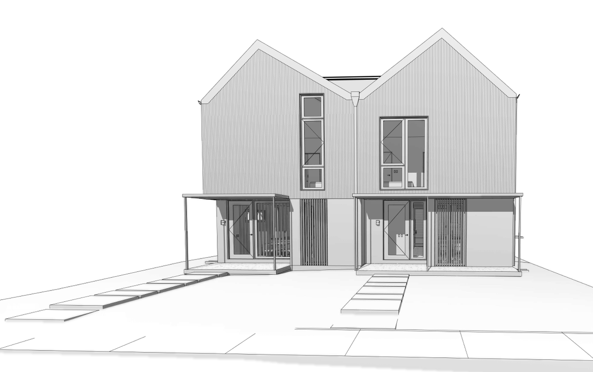 BuildUpDenver's tweet photo. Julian b/w 24th and 25th. #Denver 80211 - 2.5 story duplex replaces SU home. 4 garage parking spots. ~2250 sq ft, 3-4 bedrooms each depending on the loft configuration #missingmiddle #BuildupDenver https://t.co/UIUEtGY7V8