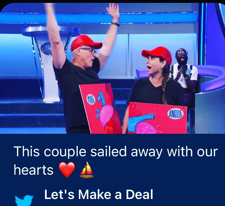 JenelleComedy's tweet image. Let's Make A Deal featured us on Twitter!! What an honor! Thank u LMAD for a day we will never forget- and for our beautiful sailboat!!# #CBS #waynebrady #jonathanmagnum #catgray @cbstv @paramountplus