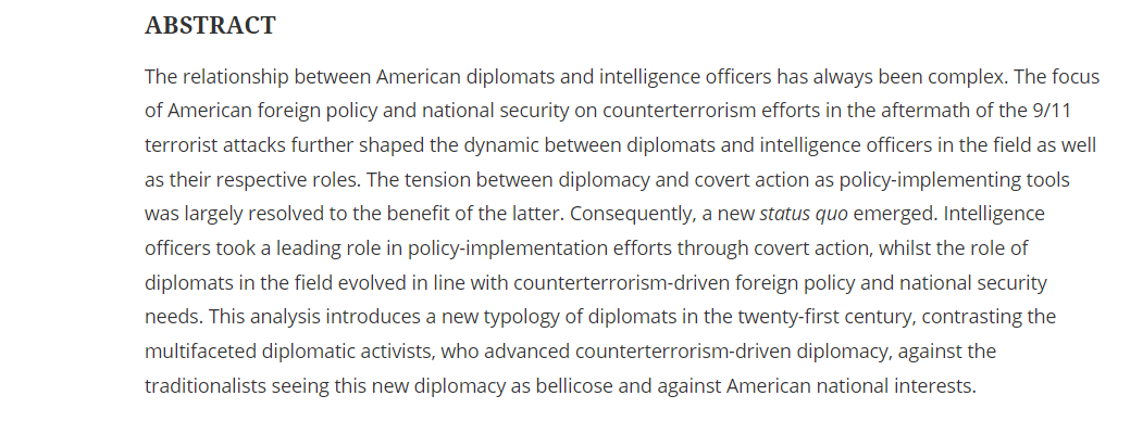 kclintelligence's tweet photo. 🚨 New KISG publication by our @magda_long. 'American Covert Action and Diplomacy after 9/11' published in @DandSJournal.  #KCLintelligence

The article is #openaccess and accessible here: https://t.co/X5lRLuo9u4 https://t.co/jr44Gr20vt