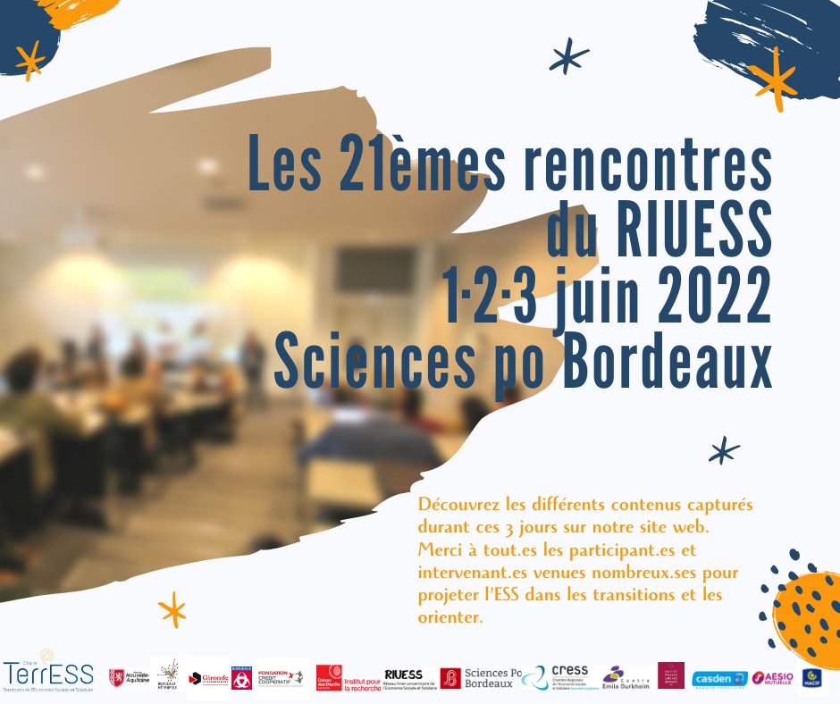 CTerress's tweet photo. [#ESS #riuess2022] 📸

Retrouvez les moments photographiés des 21èmes rencontres du RIUESS organisées le 1, 2 et 3 juin à Sciences Po Bordeaux sur notre site web 👉https://t.co/P1fElZ8MGy

Merci à tous les https://t.co/7pnYXBXEvo et https://t.co/Nek3Mw8Zf7 ! https://t.co/CxfmcvINxA