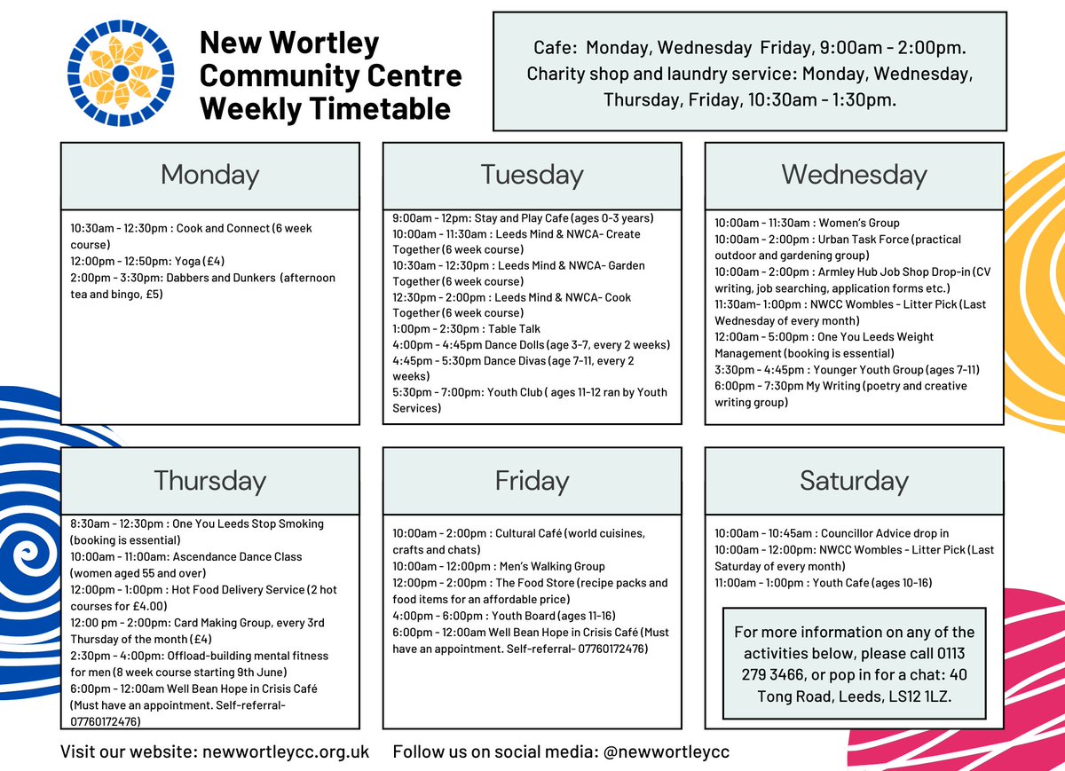 NewWortleyCC's tweet photo. What's on at New Wortley Community Centre
Summer 2022 💛 https://t.co/HwK1HNOGW1