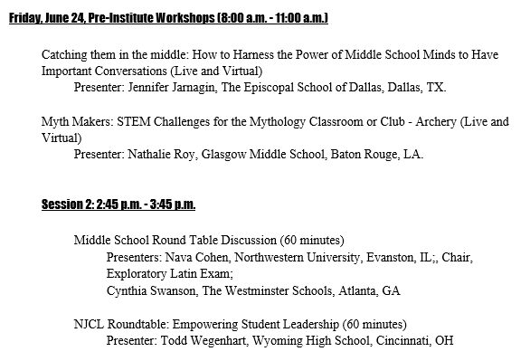 etclassics's tweet photo. Check out the #ACLInstitute2022 sessions geared toward #MiddleSchoolLatin & #ElementaryLatin & attend the #ExcellenceThroughClassics general meeting!
@mageeshdee @LuciaRidens @MagisterWood @MagisterBracey https://t.co/Z9gdjKOstj