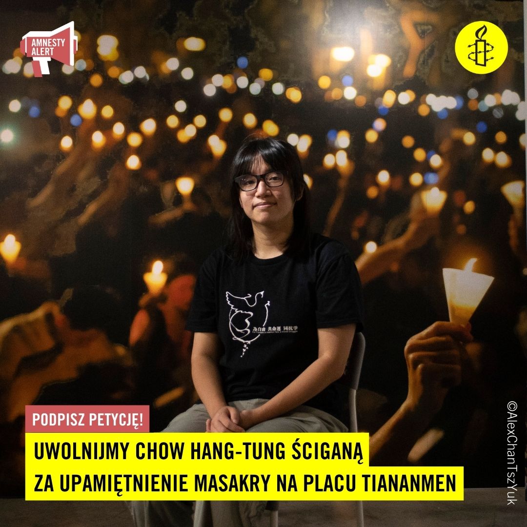 amnestyPL's tweet photo. #AmnestyAlert Władze 🇭🇰 twierdzą, że czuwanie upamiętniające demonstracje na placu #Tiananmen stanowi zagrożenie dla bezpieczeństwa narodowego. Chow Hang-tung grozi 10 lat więzienia za organizowanie takiego czuwania. Podpisz petycję #PilnaAkcja:
➡️https://t.co/d1nRMrwVX6 https://t.co/9qVl9GdY48