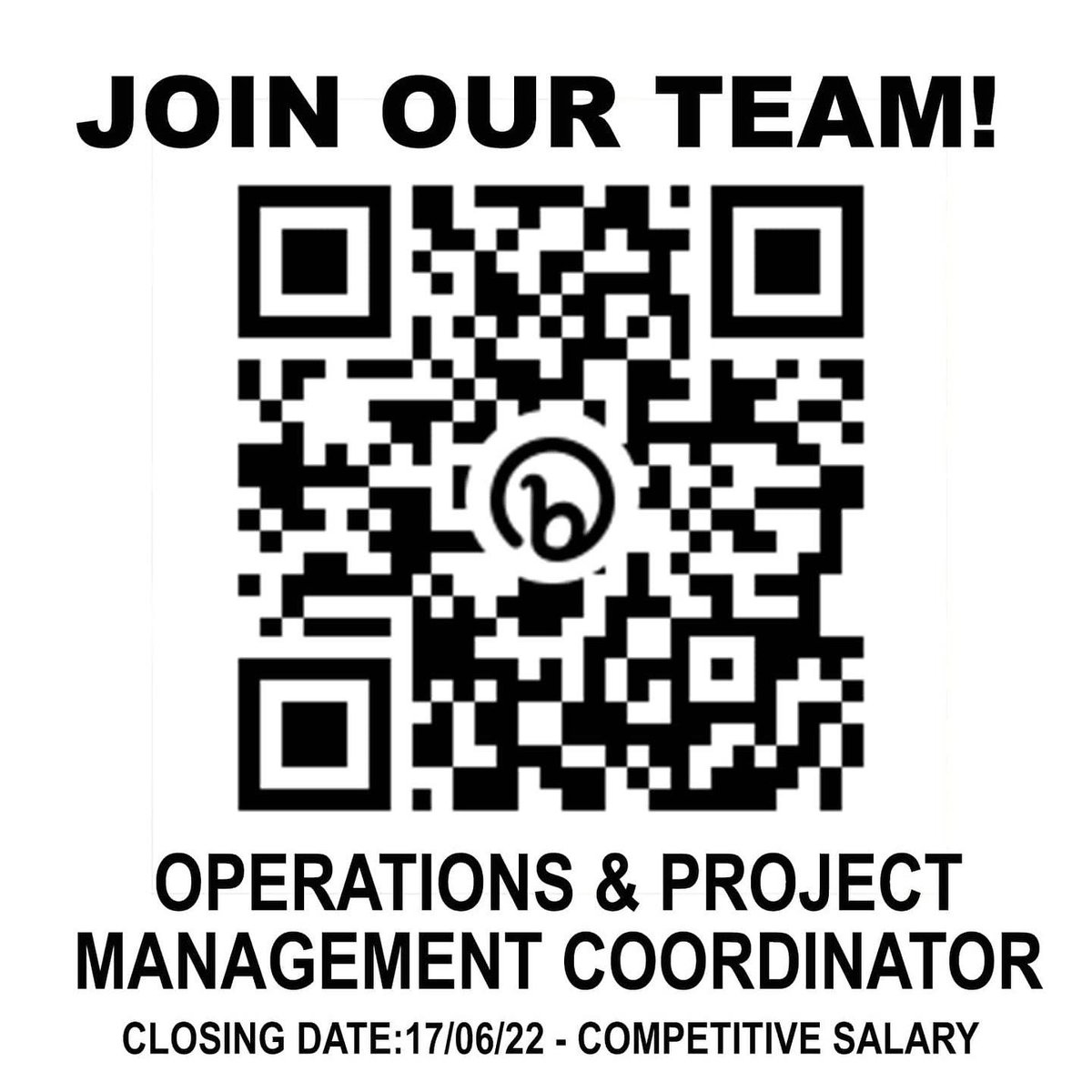 MPG Job Vacancy - Join Our Team! Operations & Project Management Coordinator Competitive Salary Closing Date: Friday 17th June 2022 CLICK QR CODE for more information and please share with anyone you think may be suitable! 🙏