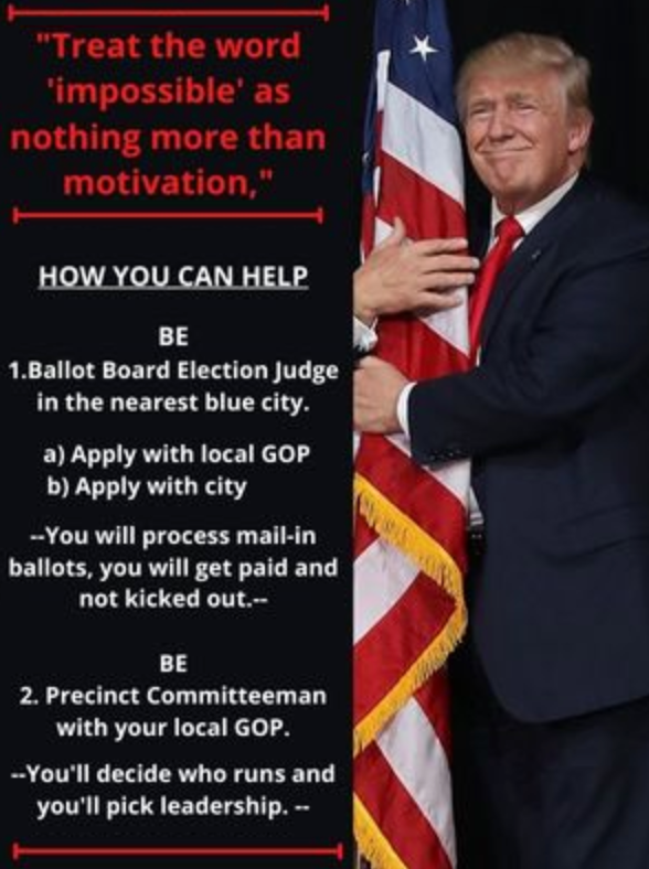 AlKapDC's tweet photo. TheDonald, a far-right forum whose users were threatening the Capitol leading up to the January 6 insurrection, now features a banner urging users to be a ballot board election judge or be a Republican precinct committeeman. https://t.co/sqaaCiK8Bm