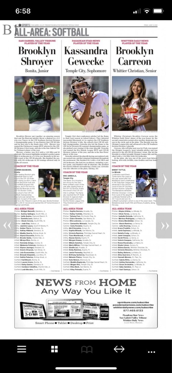Fred J. Robledo 👨🏻💻 (@sgvnsports) on Twitter photo Congrats again to our softball all-area teams for the <a href="/SGVTribune/">San Gabriel Valley Tribune</a>, <a href="/PasStarNews/">Pasadena Star News</a> and <a href="/WhittierNews/">Whittier Daily News</a>. It looks great online, but the tradition continues in our newspapers too — the daily miracle delivered to your home every day. Enjoy your coffee. Congrats again to our softball all-area teams for the <a href="/SGVTribune/">San Gabriel Valley Tribune</a>, <a href="/PasStarNews/">Pasadena Star News</a> and <a href="/WhittierNews/">Whittier Daily News</a>. It looks great online, but the tradition continues in our newspapers too — the daily miracle delivered to your home every day. Enjoy your coffee.