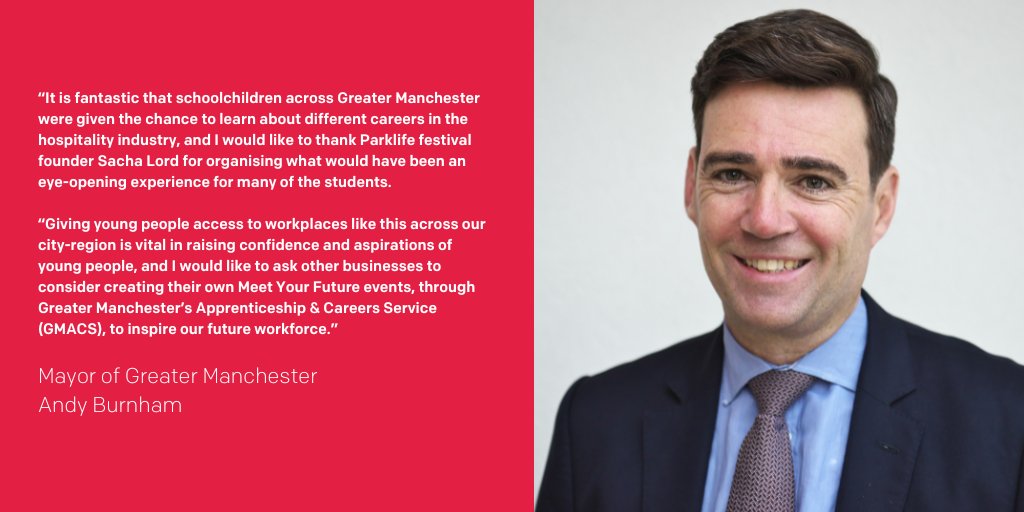 MayorofGM's tweet photo. Andy has shown his support to a Meet Your Future @YourGMACS event which saw @Sacha_Lord invite children to the Parklife festival set to learn about the festival and hospitality industry

Read 👇
https://t.co/HOwNZU2f2e https://t.co/4jO2aSgLu4