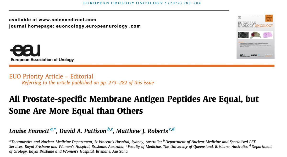 European Urology Oncology (@eururoloncol) on Twitter photo Current Issue: All Prostate-specific Membrane Antigen Peptides Are Equal, but Some Are More Equal than Others
buff.ly/38TvGEe
<a href="/drlouiseemmett/">Louise Emmett</a> <a href="/DrDavePattison/">Dave Pattison</a>
#prostate #urology #oncology #MedTwitter Current Issue: All Prostate-specific Membrane Antigen Peptides Are Equal, but Some Are More Equal than Others
buff.ly/38TvGEe
<a href="/drlouiseemmett/">Louise Emmett</a> <a href="/DrDavePattison/">Dave Pattison</a>
#prostate #urology #oncology #MedTwitter