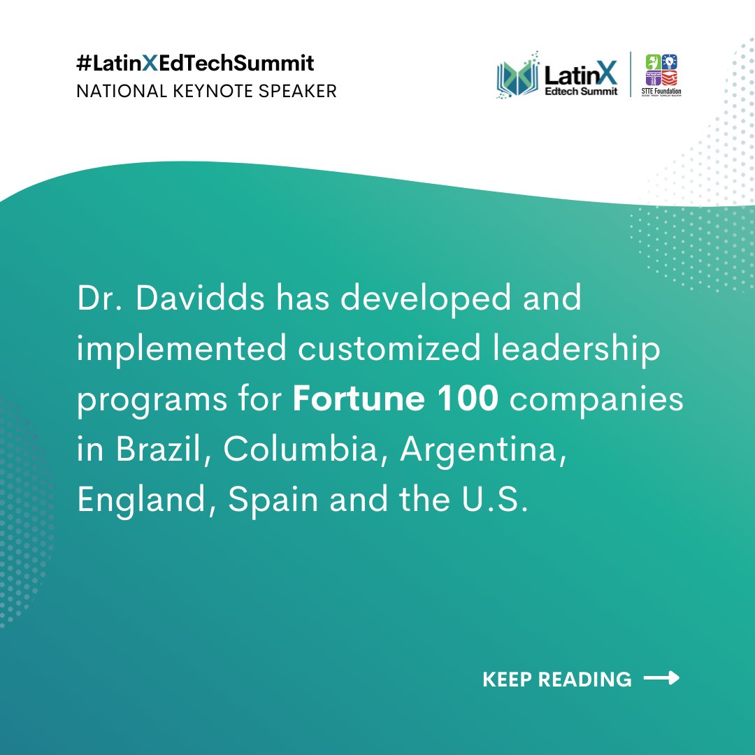 STTEFoundation's tweet photo. Today we feature Dr. Yasmin Davidds, our #LatinXEdTechSummit national keynote speaker sponsored by @BankofAmerica. Meet Dr. Yasmin Davidds at the LatinX EdTech Summit next Thursday, June 16th! β
Get your tickets!: https://t.co/iMHDi5dRY4 https://t.co/3Uc8b96jNZ