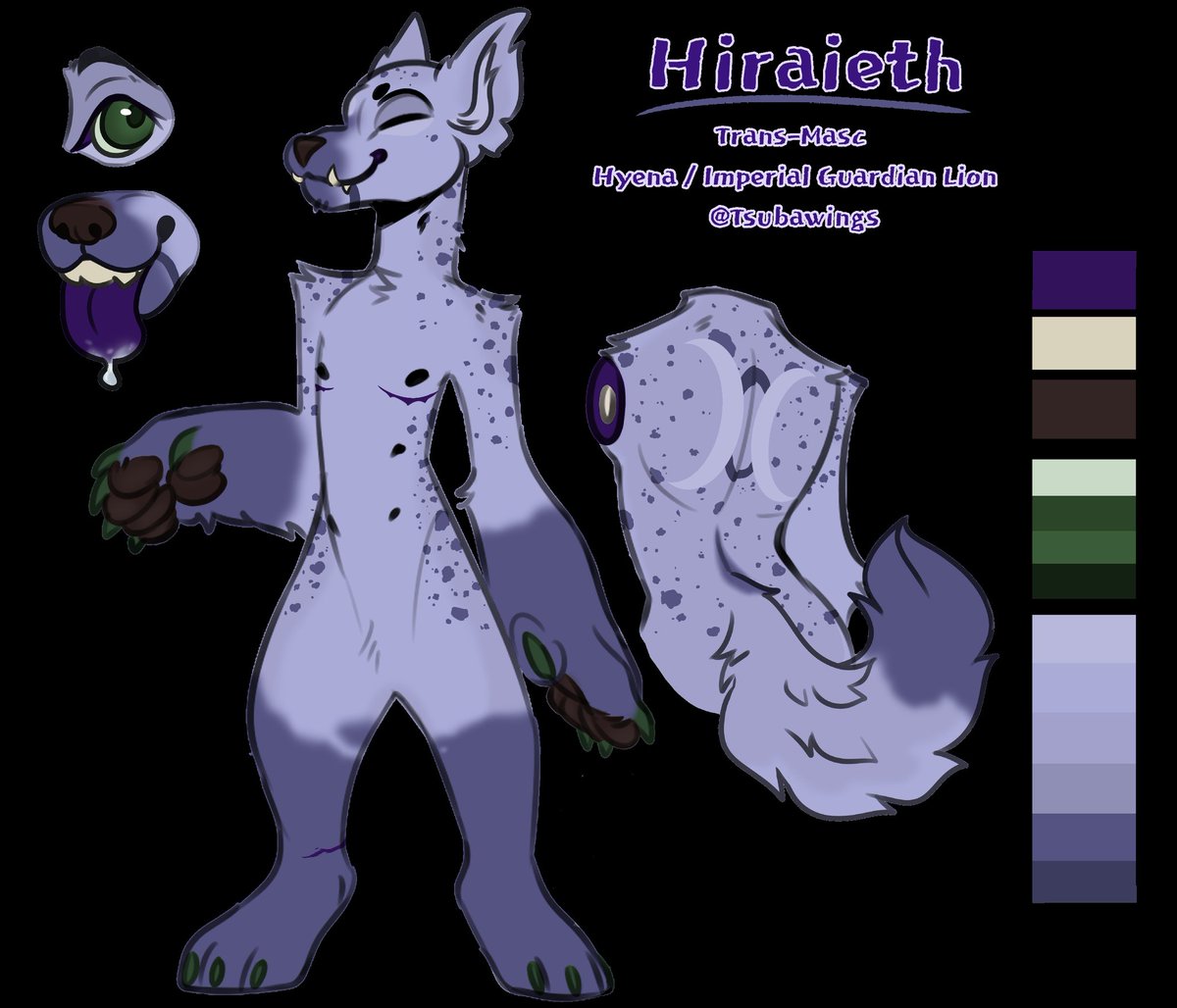 This is my fursona, Hiraieth. I don't have much going on for him thus far as in lore terms, but I would be more than happy to answer any questions about him 💜

#hyena #imperialguardianlion #hybrid #hybridfursona #furryart #Fursona #qanda #AskSesh