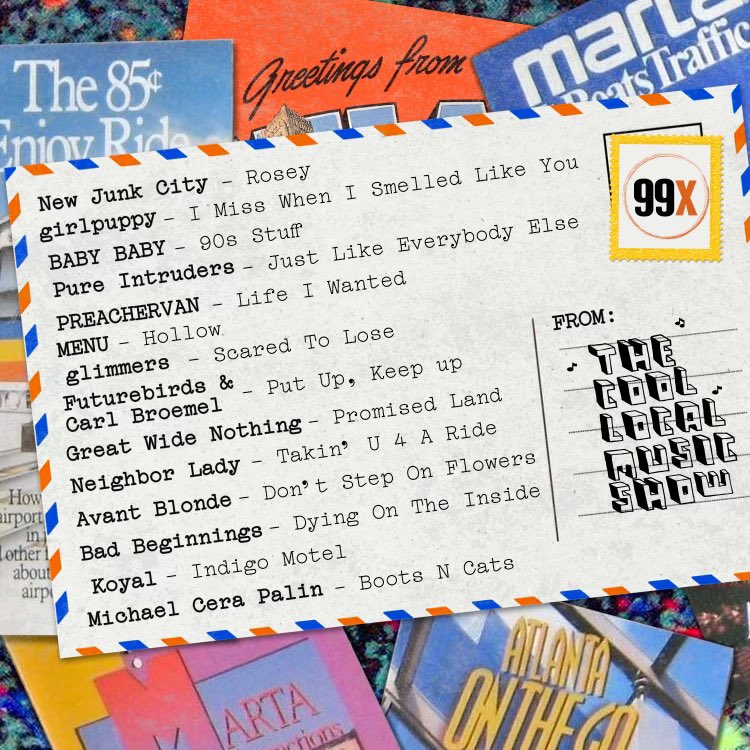 coollocalmusic's tweet photo. Cool local music? We’re playing an hour of it tonight on @99x baby!!! Tune in for new tracks from @girrlpuppy, @glimmersband, and @badbeginningsga! We’ll see ya tonight @ 6pm 🤘🤠🤘 https://t.co/KkrDFKb6mS
