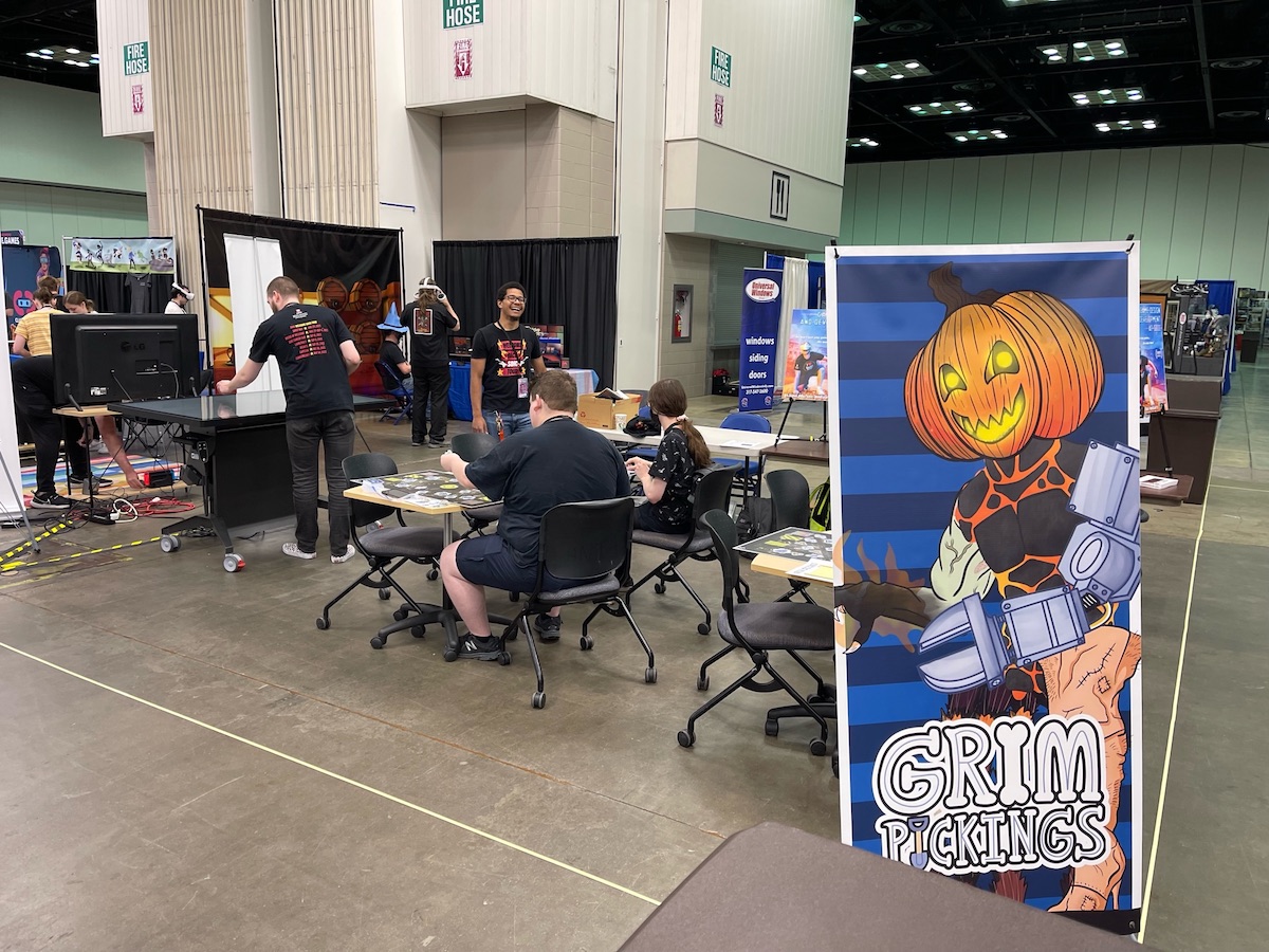 IUILuddy's tweet photo. Students in N436 Game Production Class @IUPUI  demo'd their #game "Grim Pickings" at #PopCon2022, board and digital versions. Looks like #stormtroopers were big fans! Because at #soicindy we don't just play games, we make them! More at https://t.co/zCFUWPfNap https://t.co/VqkUQJpSvk