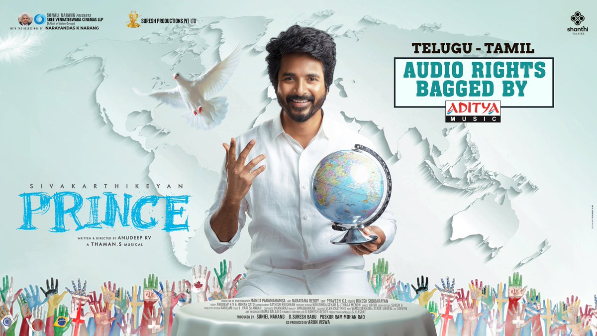 Elated to be associated with the most happening actor @Siva_Kartikeyan's #Prince 💥🤘

A @MusicThaman Musical 🥁

#PrinceAudioOnAdityaMusic 🔊

@anudeepfilm #MariaRyaboshapka @MusicThaman
@manojdft @Cinemainmygenes @SVCLLP @SureshProdns @ShanthiTalkies #Narayandasnarang