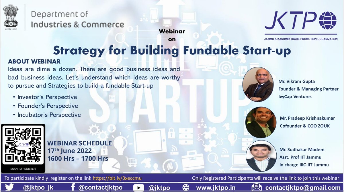 Jktpo_jk's tweet photo. Webinar for #startups

Opportunity to interact with some of the finest brains in entrepreneurship world.
Register now to be a part of this webinar and know about the different perspectives to be dealt in your start-up venture. 
Register on : https://t.co/i7Chd3TKiP
@Devansh_IAS https://t.co/ytZ96WhBH4