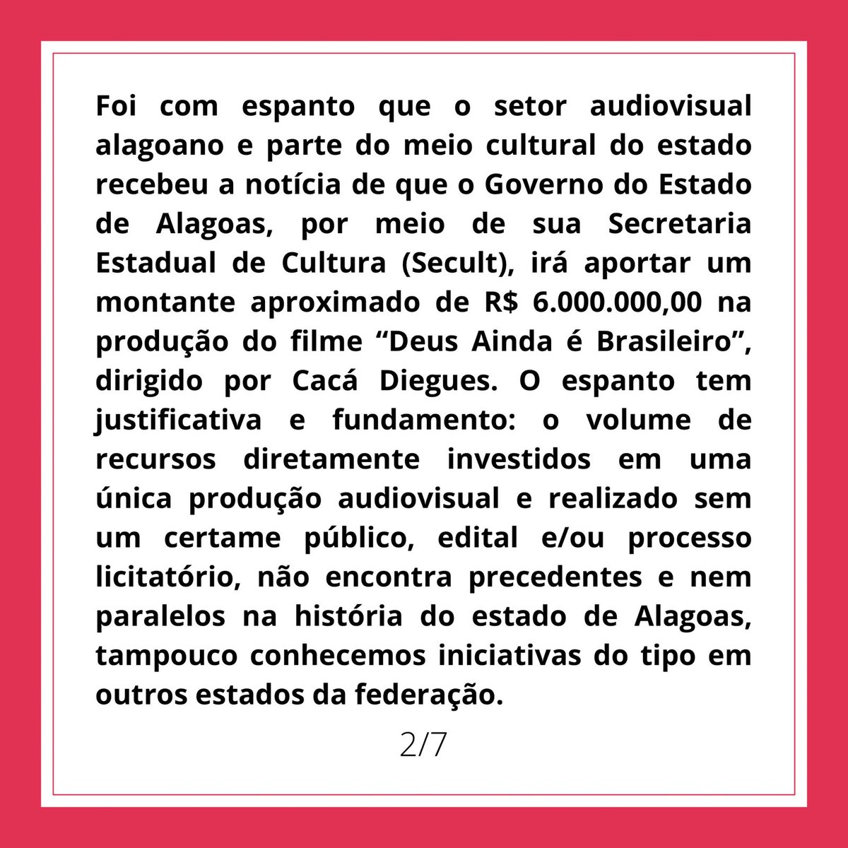 fsalcinema's tweet photo. FSAL manifesta-se a respeito do fomento de 6 milhões de reais do estado de Alagoas para novo filme de Cacá Diegues.

#Fsal 
#CinemaAlagoano 
#QuebreoBalcao https://t.co/oghqx57sWa