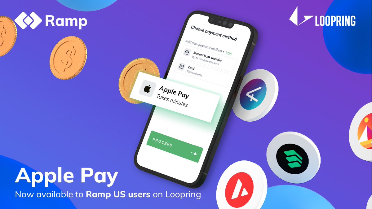 loopringorg's tweet photo. Apple Pay is now available to US🇺🇸 users w/ our @RampNetwork integrations to directly go from Fiat ➡️ #crypto + deposit to Loopring L2💙

Connect any Ethereum wallet on our web app:
➡️https://t.co/MUxSeUlBgr

or directly from your Loopring Smart Wallet:
➡️https://t.co/ubzc7xGxdS https://t.co/QeBTaMgjum