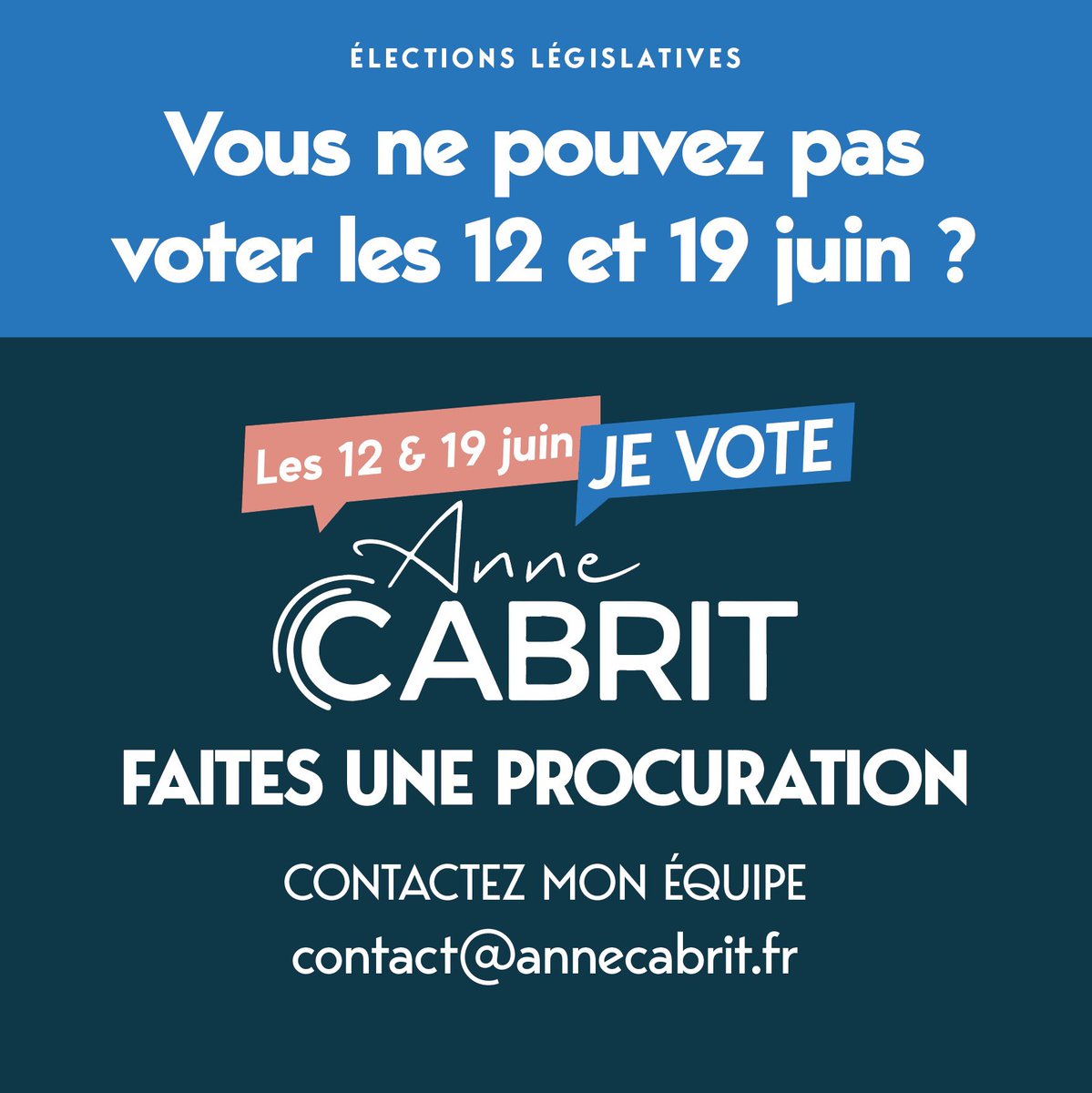 Anne_Cabrit's tweet photo. 👉 Vous n’êtes pas présent dimanche pour voter ?

Vous avez jusqu’à demain soir pour faire une procuration et faire entendre votre voix ! 🙋‍♂️

Contactez-nous à contact@annecabrit.fr si vous avez besoin de quelqu’un pour vous représenter devant les urnes 🗳

#circo7810 https://t.co/F8o8AUL0vt