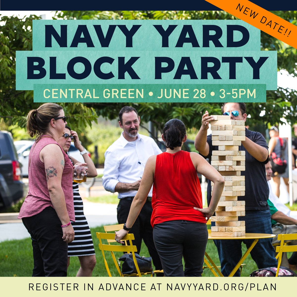 The fun never stops! The Navy Yard Block Party is in a few weeks! Come celebrate the Navy Yard, our community, and our future on June 28 at Central Green! Includes food trucks, live music, and activities. Free to attend; must register in advance. bit.ly/3HqG9Vf