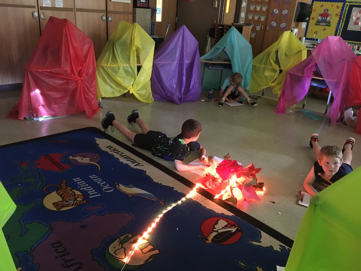First grade camping day!⛺️ It looks like everyone has settled into their campsite for the day. #naplescsd