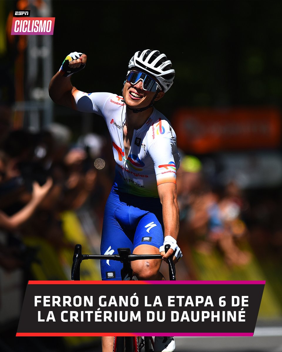 ESPNCiclismo's tweet image. ¡Qué bonito final! ¡Valentin #Ferron ganó la etapa 6 de la #CriteriumDuDauphine! El francés superó con un gran sprint final a sus compatriotas Pierre #Rolland y Warren #Barguil.🔥 

Wout #VanAert sigue como líder de la general. 🙌

#ESPNCiclism