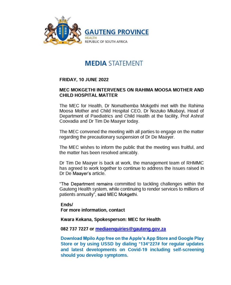 And that's how the cookie crumbles! This should never have happened.  Put South Africa's children first, at all times. Glad there was swift action. We need expertise in the public sector! <a href="/GautengHealth/">Gauteng Health</a> <a href="/HealthZA/">National Department of Health</a> <a href="/GovernmentZA/">South African Government</a>