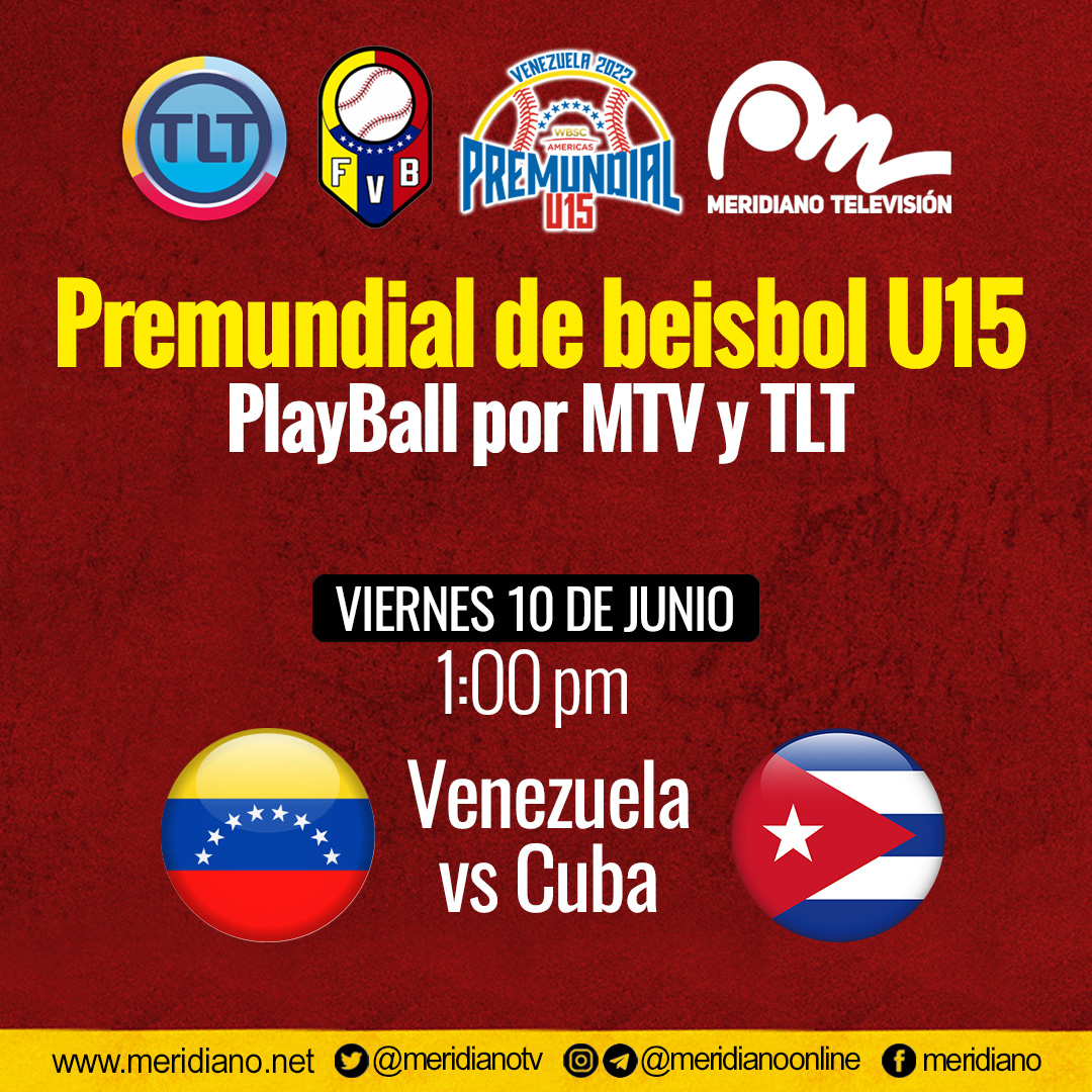 Meridianoonline's tweet photo. Venezuela consiguió el pase al mundial y hoy disputará la semifinal
Sintoniza esta tarde el enfrentamiento de nuestra sub 15
Venezuela vs Cuba ⚾
¡Por el canal de los especialistas en deporte, #MeridianoTV!
#venezuela #premundialsub15 #beisbol #somosbloquedearmas https://t.co/a47b5w294H