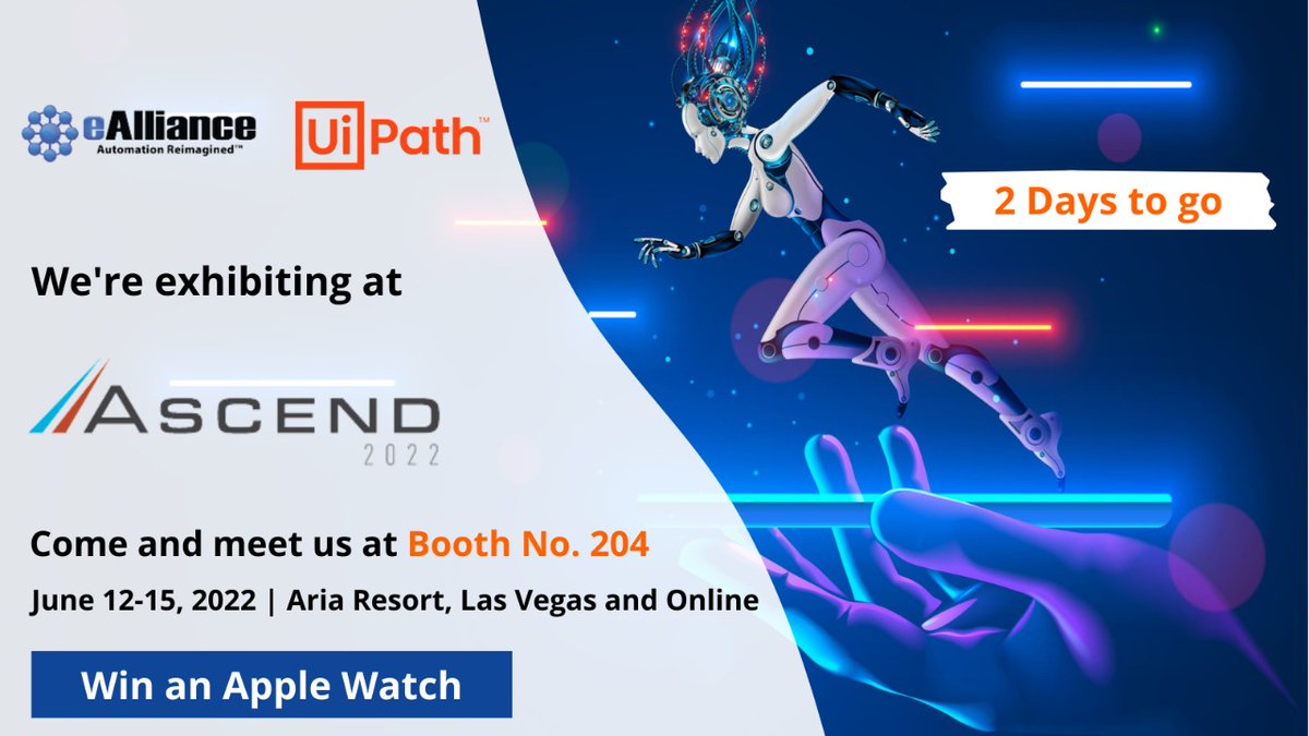 ealliancecorp's tweet photo. Last 2 Days to Go for #Ascend2022 Conference in Las Vegas, June 12-15th.
Come and meet us at Booth #204, We have live demos! Win an Apple Watch.
Visit us at: https://t.co/LBCi2sJ0c4
#RPA #oracleebs #OATUG #OHUG #oracleusers #oraclerpa https://t.co/C7R2UkU9ya