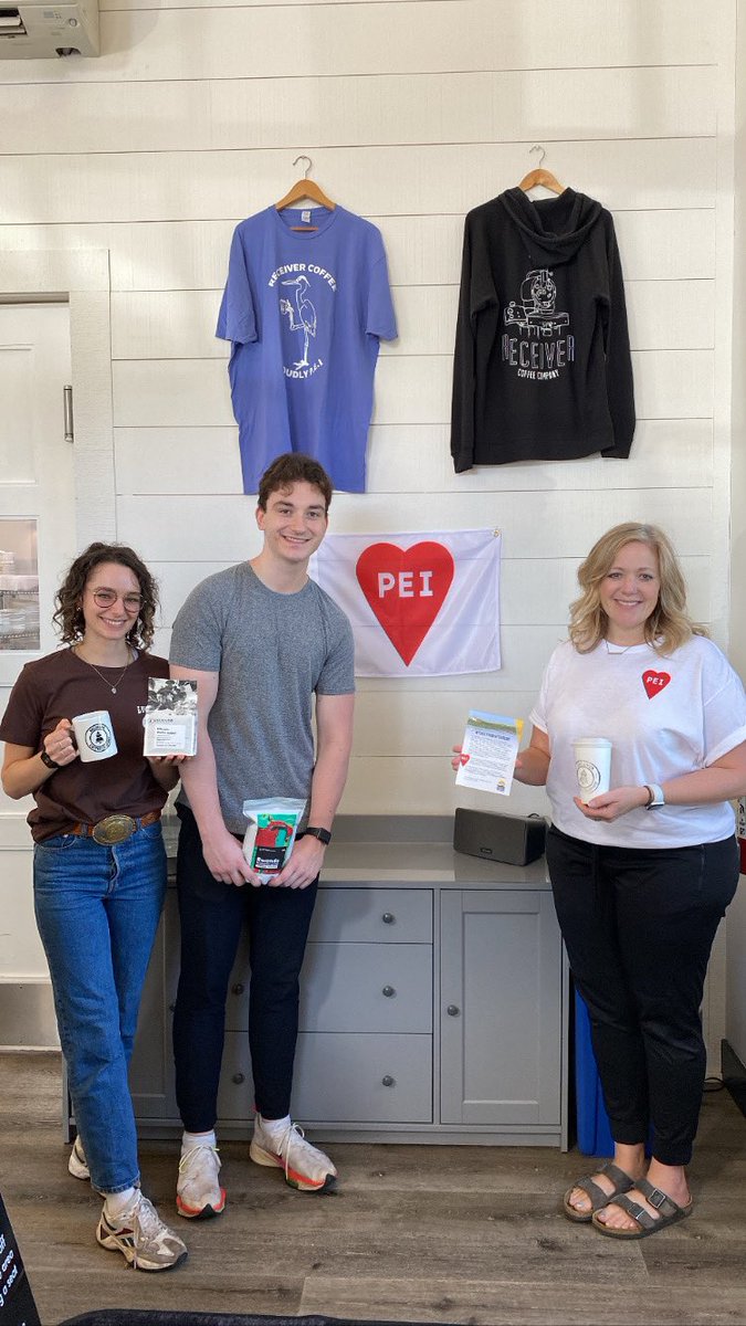 TIAPEI's tweet photo. It’s a big day for #TogetherInTourism! We’re out and about chatting with operators and delivering our ❤️ PEI flags. First up: @Receivercoffee & @TheHOT1055/ @Ocean100News! https://t.co/pySDU1lUsS