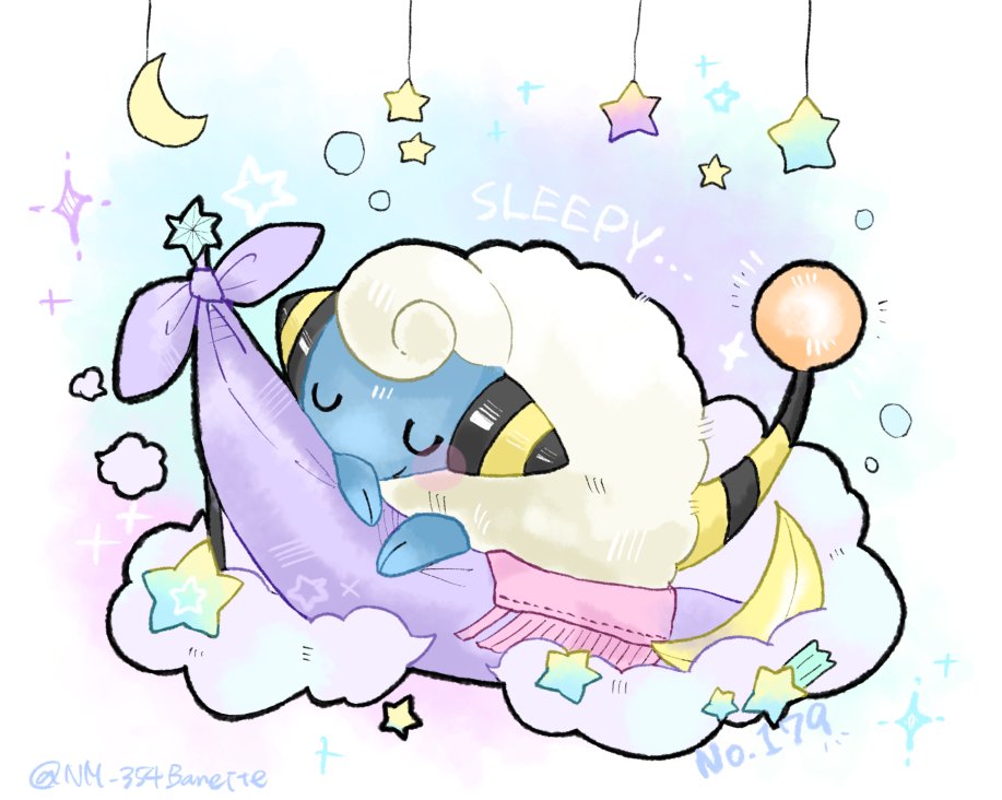 no humans pokemon (creature) closed eyes star (symbol) sleeping solo scarf  illustration images