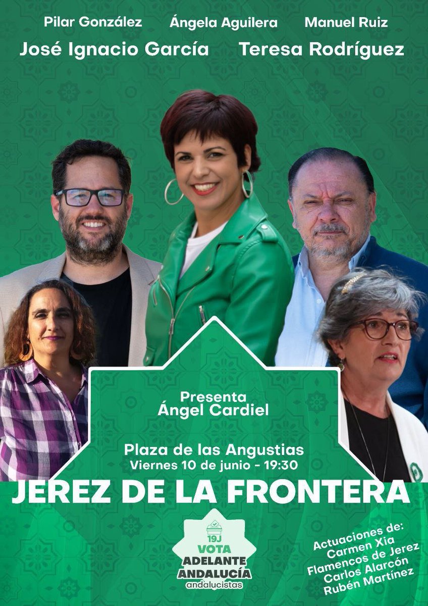 TeresaRodr_'s tweet photo. En los barrios, en el tajo, en el mercao, en las corralas y en las puertas de los coles. Que no se quede un solo rincón de Andalucía sin saber que tiene que ir a votar el 19J y que existe un partido andaluz dispuesto a defenderle con uñas y dientes. Hoy Jerez

#VotaAdelante19J 💚 https://t.co/29REwhWkRp