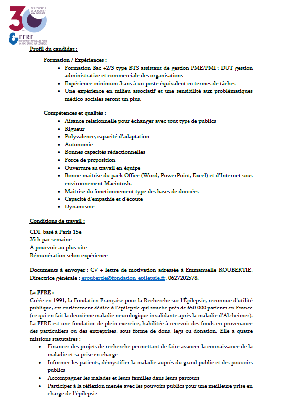 La <a href="/FFREpilepsie/">Fondation Epilepsie</a> recherche en urgence son/sa #assistant(e) de gestion et #coordination de #projet. Rejoignez-nous! #hiring #HIRINGNOW #nousrecrutons #Emploi  <a href="/emmroubertie/">Emmanuelle ROUBERTIE</a> linkedin.com/feed/update/ur…
