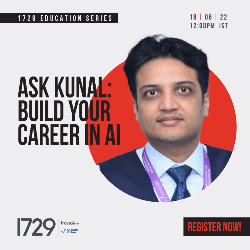 fractalai's tweet photo. Meet @jainkunal, Founder and CEO, @AnalyticsVidhya. He's got his hands firmly wrapped around #AI. Learn from his decades-long experience and chart your path in AI. Get your minute with Kunal, register now for the #1729 education series!