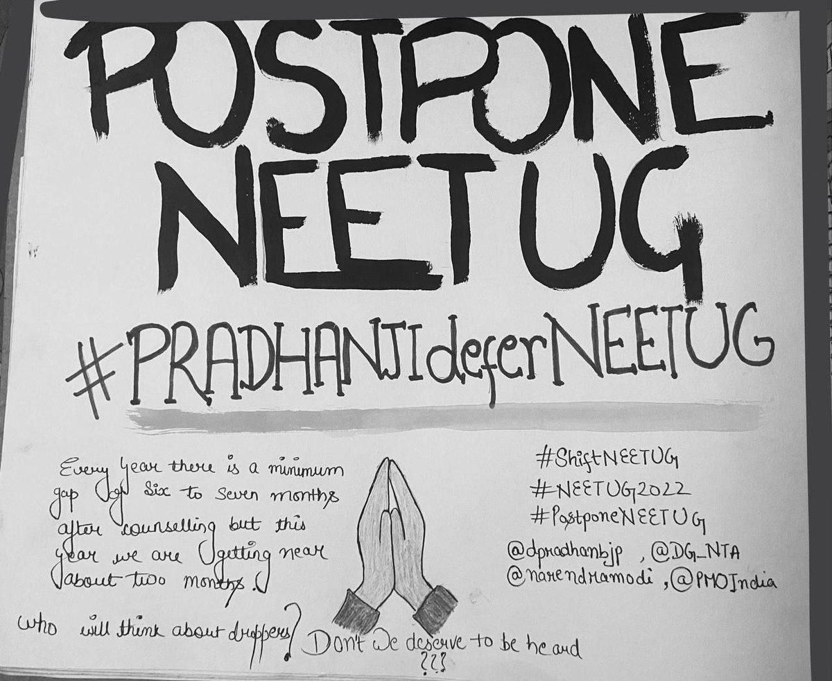 dentodontics's tweet photo. Respected @dpradhanbjp ji . It's a humble request to you to look into the problems NEET UG 2022 aspirants are facing right now. The situation is very dire and needs immediate attention. Students are asking for just 40 days postponement.
@EduMinOfIndia
#PRADHANJIdeferNEETUG https://t.co/nCQtRL1Sot
