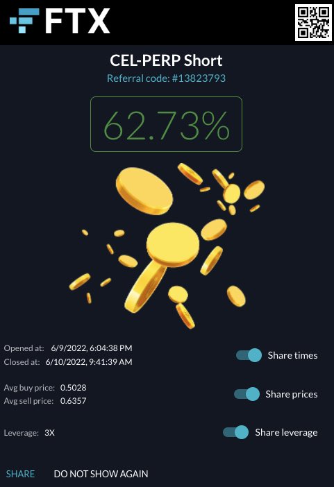 InvestHacker's tweet photo. I never really trade these days, but this seemed like a nice short play for some beer money, given the incredible levels of FUD going around. 

Probably has further to go, but I ain’t greedy.

$CEL https://t.co/t7gd9oc2yE