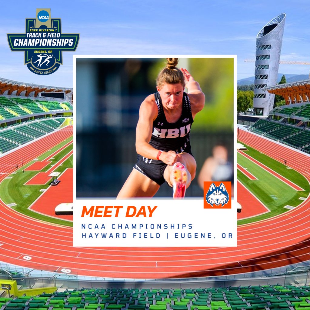 HCUAthletics's tweet photo. T-minus 5 hours until @hbutrack's @Kaitlin_smith9 opens the @NCAATrackField Championships heptathlon at historic Hayward Field with the 100 meter hurdles at 3pm CT! Watch on ESPN3! #DawgsUp https://t.co/qvyj0OtDVf