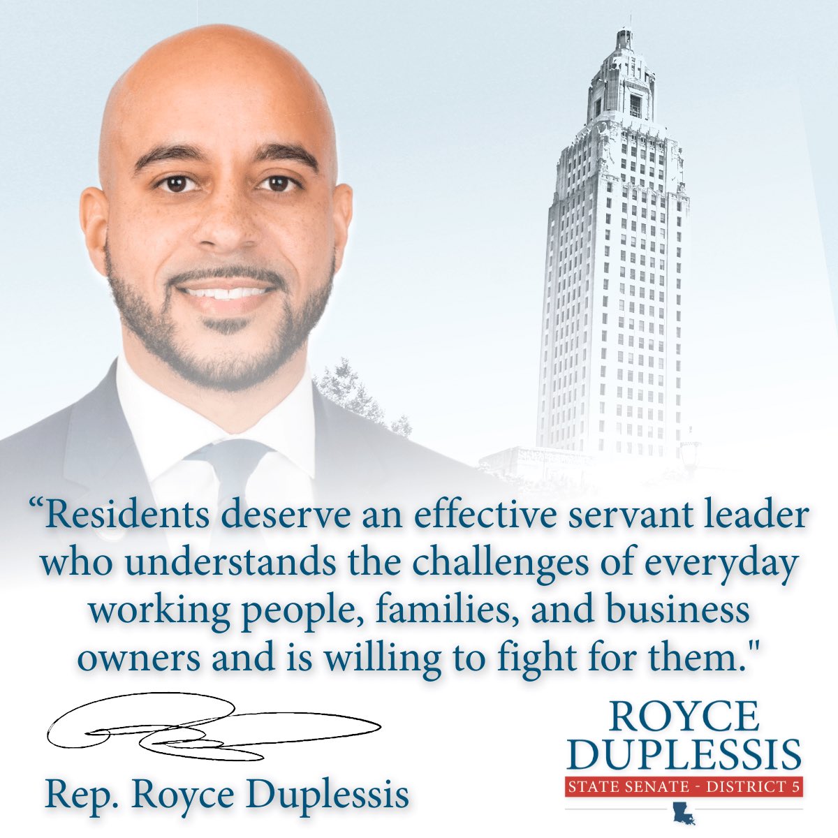 RoyceDuplessis's tweet photo. I am running for Senate District 5 because people are in pain, the concerns of this district are vast, and I have the necessary track record of building coalitions around diverse needs and delivering for my constituents. Join me at https://t.co/BBsSZrmPrE https://t.co/VHOtEt6fvZ
