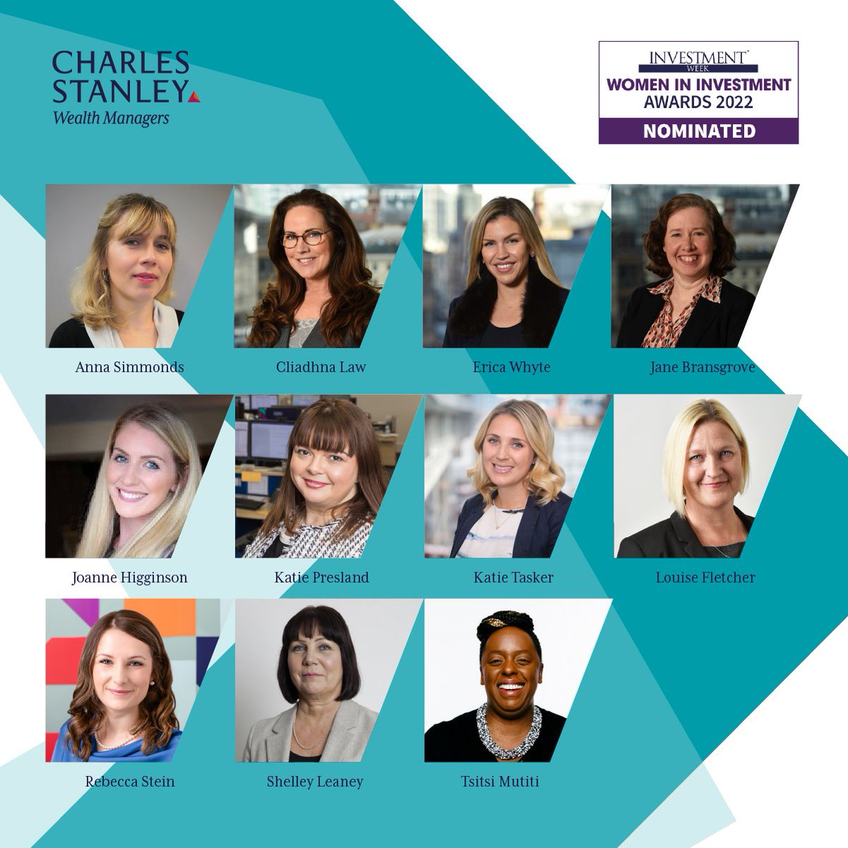 We are delighted to announced that 11 of our incredible women at Charles Stanley have been nominated for 2022 <a href="/InvestmentWeek/">Investment Week</a> #WomenInInvestment Awards! 🎉
We look forward to the awards night in November &amp; wish all of our nominees good luck!
#WIIA22 #WomeinInFinance
