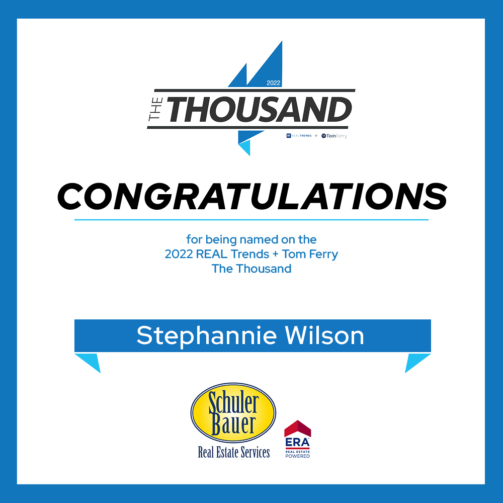 ERA Real Estate (@erarealestate) on Twitter photo Congratulations Stephannie Wilson of <a href="/SchulerBauerERA/">Schuler Bauer Real Estate Services ERA Powered</a> on being named a 2022 REAL Trends + Tom Ferry The Thousand Real Estate Agent, #155 by Individual Transaction Sides! #TeamERA Congratulations Stephannie Wilson of <a href="/SchulerBauerERA/">Schuler Bauer Real Estate Services ERA Powered</a> on being named a 2022 REAL Trends + Tom Ferry The Thousand Real Estate Agent, #155 by Individual Transaction Sides! #TeamERA