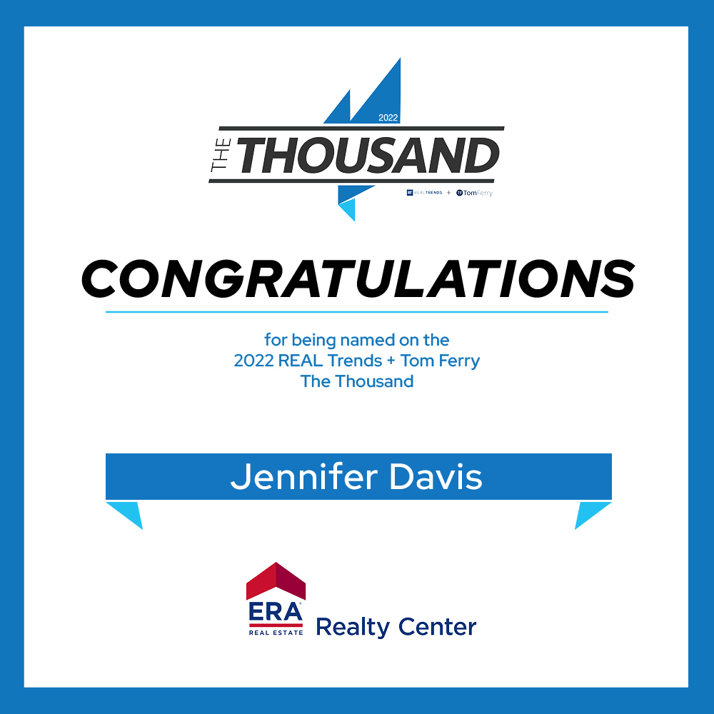 ERA Real Estate (@erarealestate) on Twitter photo Congratulations Jennifer Davis of <a href="/ERARealtyCenter/">ERA Realty Center</a> on being named a 2022 REAL Trends + Tom Ferry The Thousand Real Estate Agent, #75 by Individual Transaction Sides! #TeamERA Congratulations Jennifer Davis of <a href="/ERARealtyCenter/">ERA Realty Center</a> on being named a 2022 REAL Trends + Tom Ferry The Thousand Real Estate Agent, #75 by Individual Transaction Sides! #TeamERA