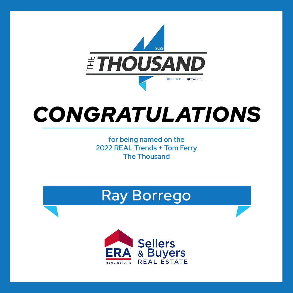 Congratulations Ray Borrego of ERA Sellers &amp; Buyers Real Estate on being named a 2022 REAL Trends + Tom Ferry The Thousand Real Estate Agent, #47 Individual by Transaction Sides! 
 #TeamERA