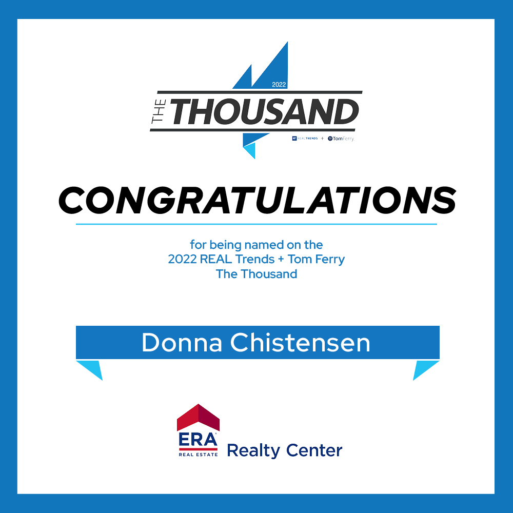 ERA Real Estate (@erarealestate) on Twitter photo Congratulations Donna Christensen of <a href="/ERARealtyCenter/">ERA Realty Center</a> on being named a 2022 <a href="/realtrends/">RealTrends</a> + Tom Ferry The Thousand Real Estate Agent, #164 by Individual Transaction Sides! #TeamERA Congratulations Donna Christensen of <a href="/ERARealtyCenter/">ERA Realty Center</a> on being named a 2022 <a href="/realtrends/">RealTrends</a> + Tom Ferry The Thousand Real Estate Agent, #164 by Individual Transaction Sides! #TeamERA