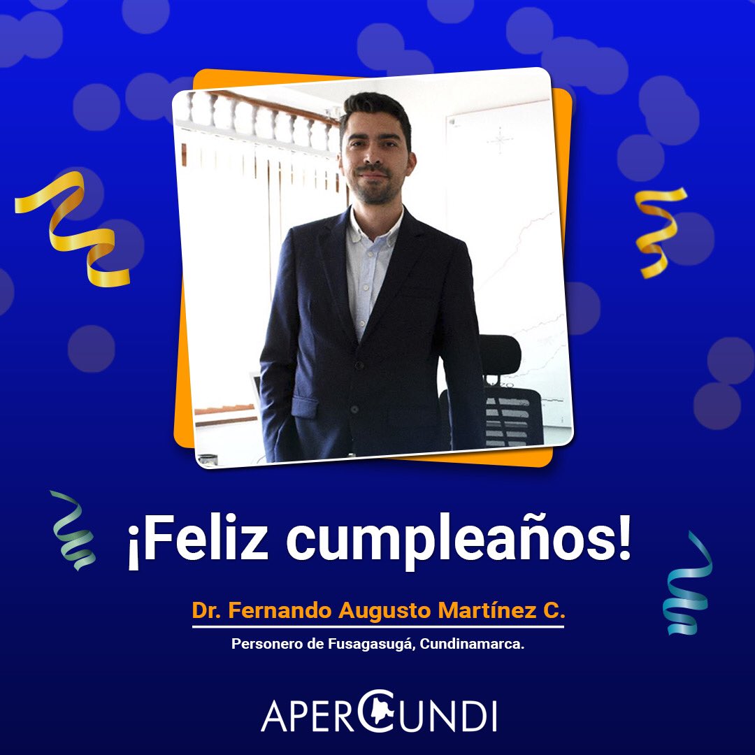 APERCUNDIN's tweet photo. 🎂🎉👏🏻🎁🎊🎈Hoy de manera muy especial, enviamos un saludo de felicitación en su cumpleaños al Dr. Fernando Augusto Martínez, personero de Fusagasugá, Cundinamarca, deseándole lo mejor en su día.

Destacamos su labor, compromiso y dedicación como agente del Ministerio Público. https://t.co/XmT4BASovX