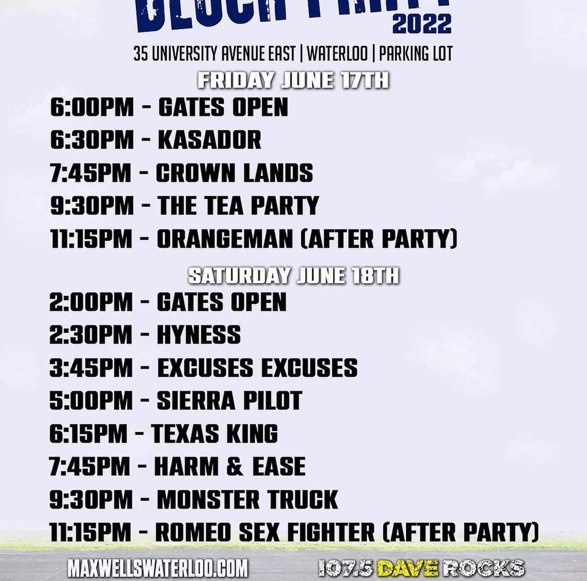 RPMpromotion's tweet photo. Just 1 week away until @theteapartyband headline @maxwellswaterloo’s Block Party with @1075daverocks !!! Stoked also for Sierra Pilot and @texaskingband June 18th!!!!! Check out all the fun and grab your tix online 🎫!! #rock #1075daverocks #theteaparty #texasking https://t.co/b08d3Bc42h