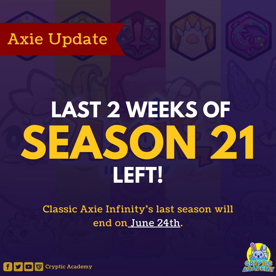CrypticAcademy's tweet photo. AXIE ORIGIN SEASON 1🤔?

The last season of Axie Classic is ending in two weeks! How do you feel?

✨For more content, axie news, and giveaways you surely don't wanna miss, please follow our page!✨

#AxieInfinity
#CrypticAcademy https://t.co/mi6Ce199P6