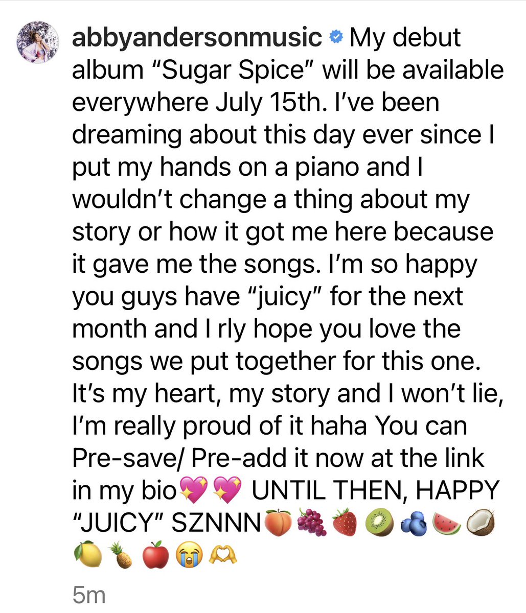 My Debut album, “Sugar Spice” will be available everywhere July 15th