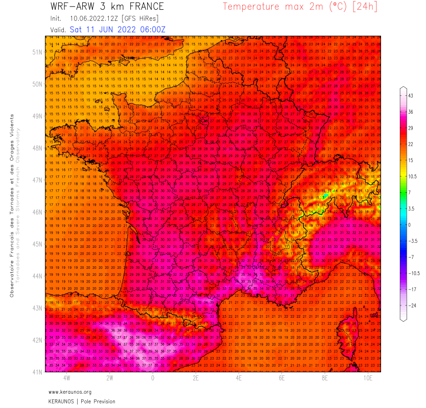 Début de l'épisode de très fortes chaleurs (>= 35°C) dans le sud dès demain en régions méditerranéennes, s'étendant vers le midi toulousain dimanche. 