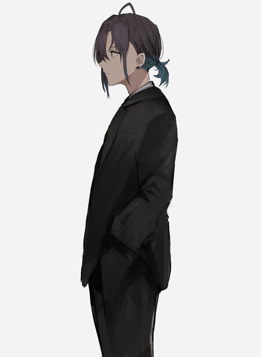 asakura toru 1girl solo v necktie black necktie formal suit  illustration images