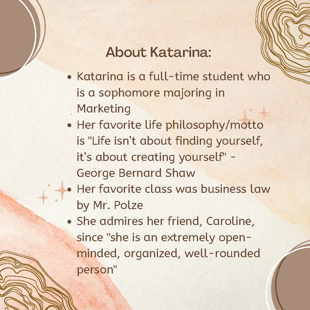 JSOMDeanCouncil's tweet image. Faces of JSOM Spotlight: Meet Katarina Konradi. 

Katarina is currently an undergraduate student in the Marketing Program at @jindal_utdallas.  Swipe through the pics to learn more about Katarina.

#JSOM #FacesOfJSOM #JSOMDeansCouncil #Success #UTD #Comets